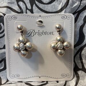 Brighton Meridian Silvertone cross flower post drop earrings with faux diamonds